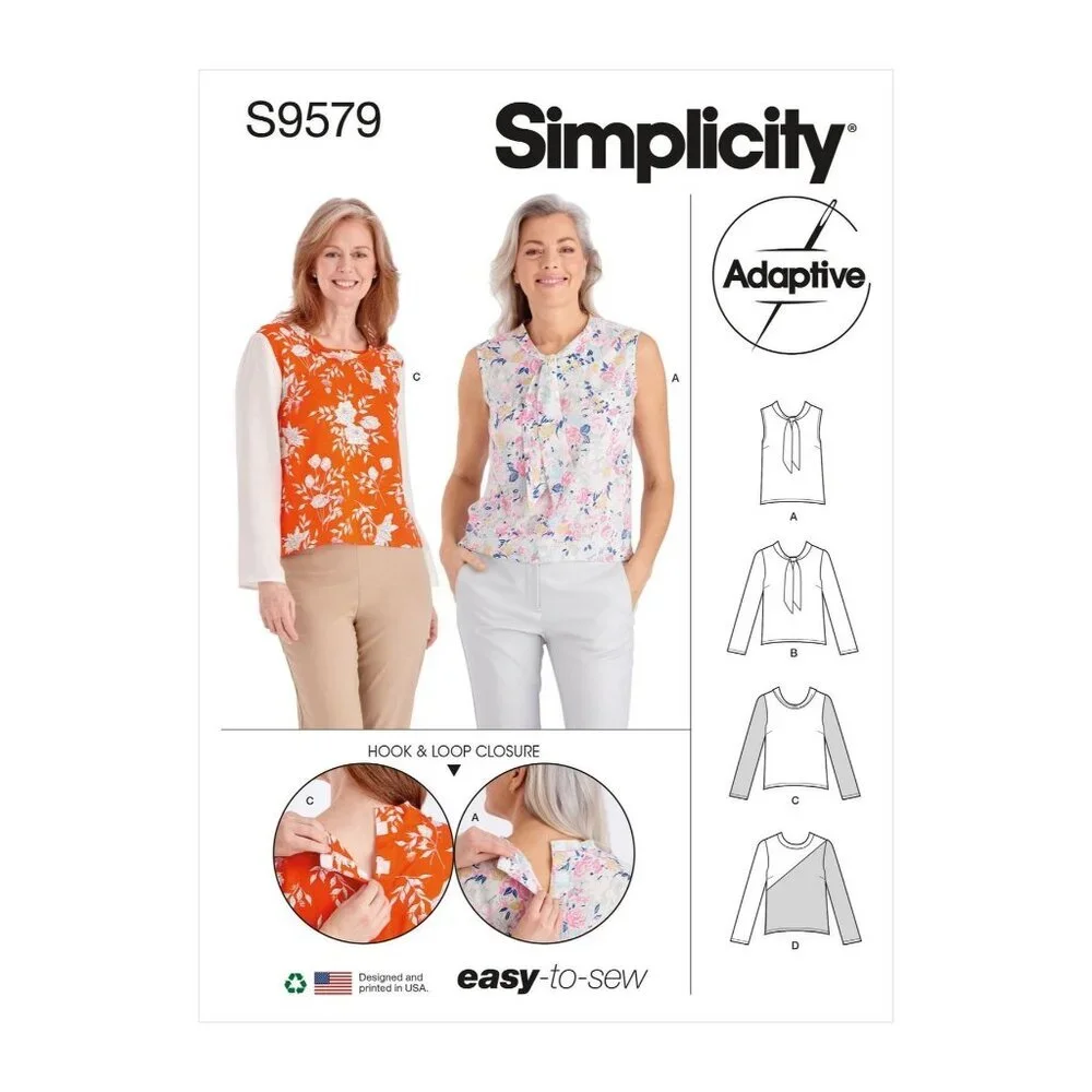Sewing Pattern Simplicity S9579 Womens‎ Adaptive Blouse Sizes 6-14 Easy Dressing